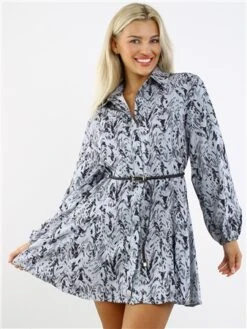 Saint Genies Grey Animal Print Shirt Dress
