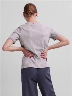 Pieces Light Grey Melange Fold Up Solid Ria Tee -Deals The Lush Dresses Store 28990 3