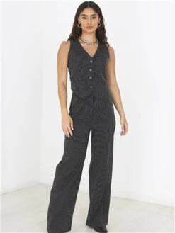 Brave Soul Black/White Pinstripe Button Through Waistcoat -Deals The Lush Dresses Store 29011 2