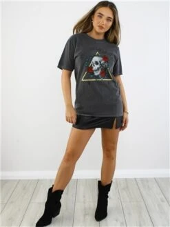 Missi London Acid Wash Charcoal Skull Rose Print T-Shirt -Deals The Lush Dresses Store 29059 2