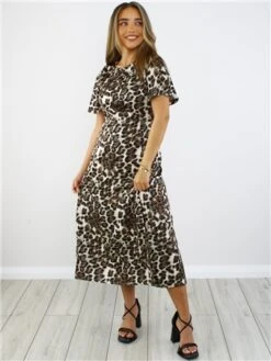 Girl In Mind Animal Print Serena Angel Sleeve Split Leg Midi Dress -Deals The Lush Dresses Store 29060 2