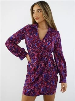 Girl In Mind Purple Ellie Collar Detail Wrap Mini Dress