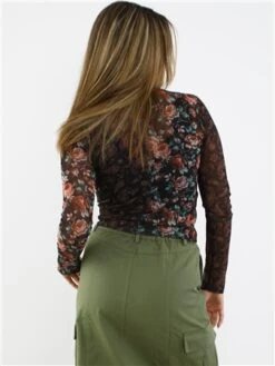 Brave Soul Black / Floral Print Mesh Long Sleeve Top -Deals The Lush Dresses Store 29065 3
