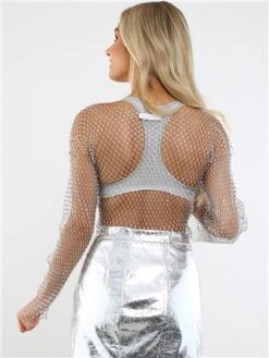 Saint Genies Silver Roxy Mesh Diamante Long Sleeve Top -Deals The Lush Dresses Store 29199 3