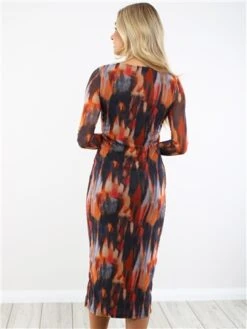 Brave Soul Orange Printed Mesh Long Sleeve Midi Dress -Deals The Lush Dresses Store 29203 3