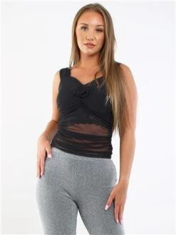 Noisy May Black Angi Short Sleeved Mesh Top