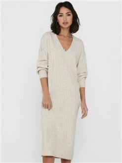 Only Grey / Pumice Stone Tessa Midi V Neck Knitted Dress