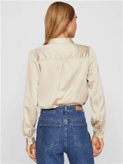 Vila Cement Ellette Long Sleeved Satin Shirt -Deals The Lush Dresses Store 29292 3