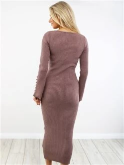 The Frolic Taupe Knitted Midi Dress -Deals The Lush Dresses Store 29393 3