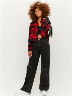 Tally Weijl Black / Red Cropped Check Shacket -Deals The Lush Dresses Store 29483 2