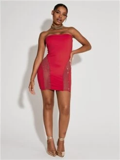 Saint Genies Red Gemstone Bandeau Mini Dress -Deals The Lush Dresses Store 29513 2