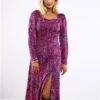 Girl In Mind Purple Pattern Denver Square Neck Midi Dress