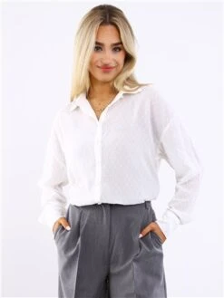 Brave Soul Cream Long Sleeve Dobbie Shirt