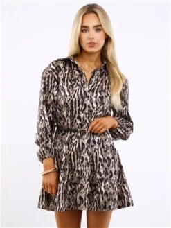 Saint Genies Leopard Print Shirt Dress