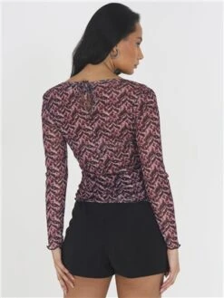 Brave Soul Pink / Navy Print Mesh Ruched Top -Deals The Lush Dresses Store 29584 3