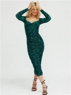 The Frolic Emerald Monroe Mesh Midi Dress -Deals The Lush Dresses Store 29618 2
