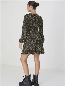 Brave Soul Black / Yellow Floral Long Sleeve Mini Wrap Dress -Deals The Lush Dresses Store 29690 2