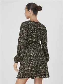 Brave Soul Black / Yellow Floral Long Sleeve Mini Wrap Dress -Deals The Lush Dresses Store 29690 3