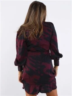 Ax Paris Burgundy / Black Printed Long Sleeve Wrap Mini Dress 7 Ax Paris Burgundy / Black Printed Long Sleeve Wrap Mini Dress -Deals The Lush Dresses Store 29697 3