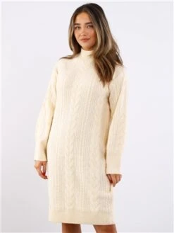 Dv8 Cream Cable Knit Jumper Dress